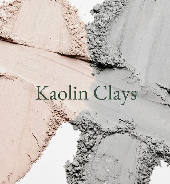 Image of a Close-up of different shades of kaolin clays with the text 'Kaolin Clays'.