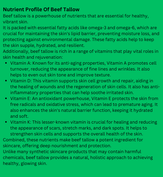 Image of a green label stating the Nutrient Profile of Beef Tallow.
